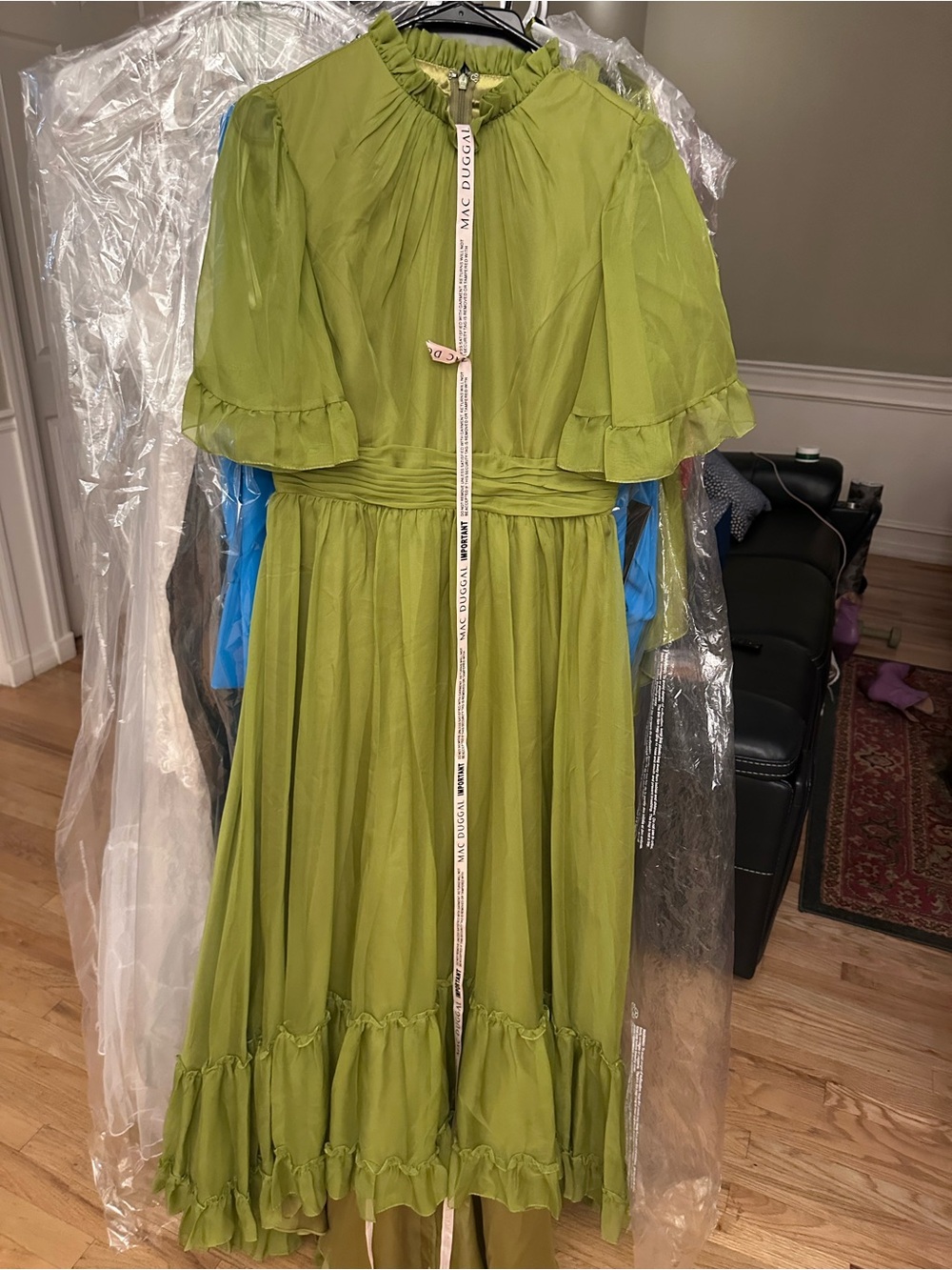 Mac Duggal Olive Green Ruffled Maxi Dress